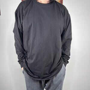 Sada Long Sleeve Shirt Top Men's 2X Crew Neck Black Casual 100% Cotton